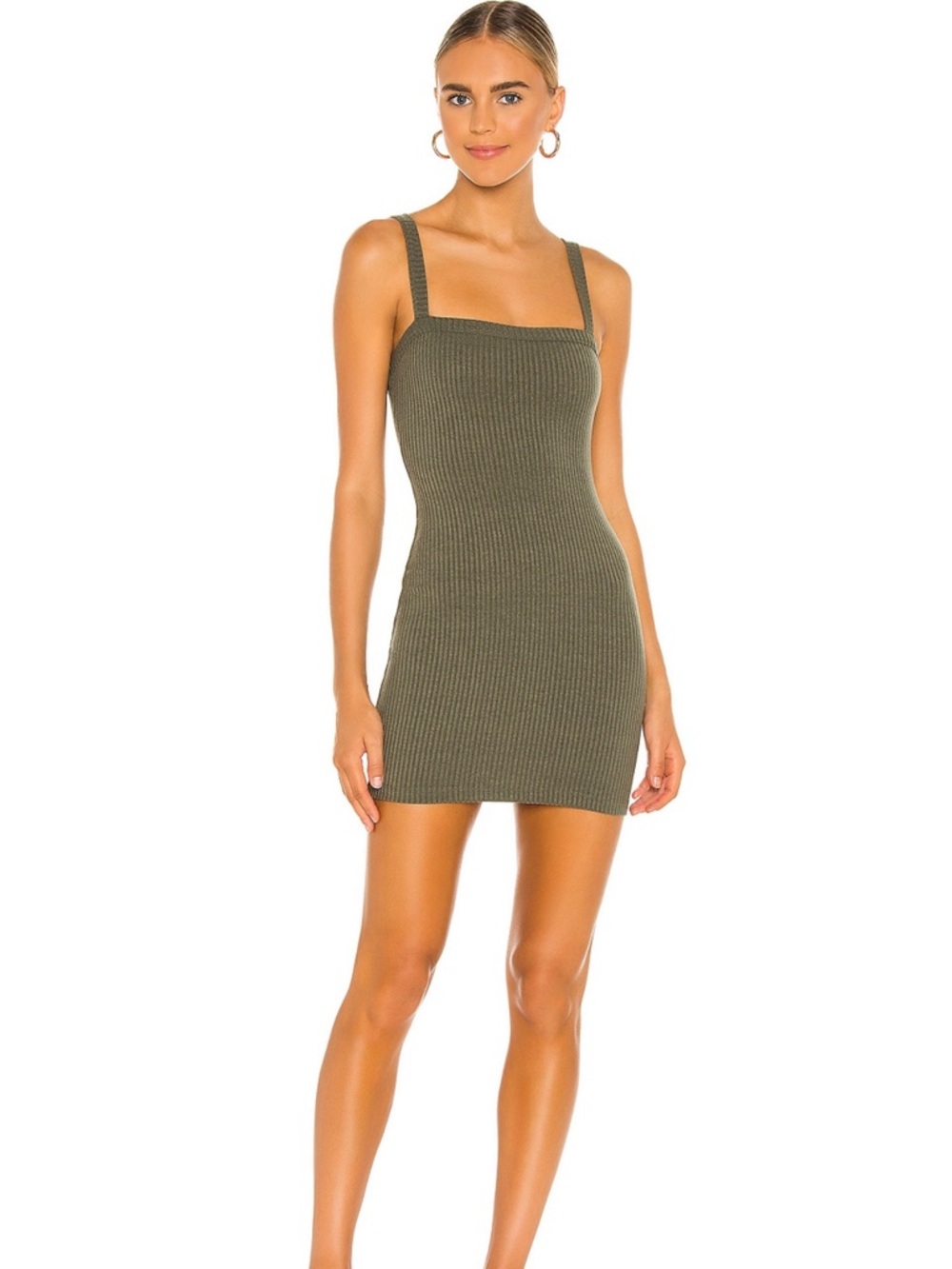 Lovers + Friends Olive Ribbed Square-Back Mini Dress - Picture 2 of 5